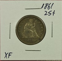 1861 Liberty Seated Quarter XF