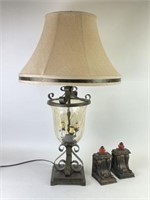 Metal & Glass Lamp & Ornate Bookends
