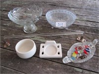 FOOTED BOWL,GLASS TOWEL BAR, CANDY DISH W/ GLASS