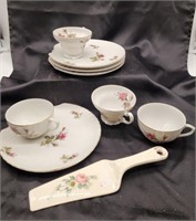 Dessert plates and cups and serving knife