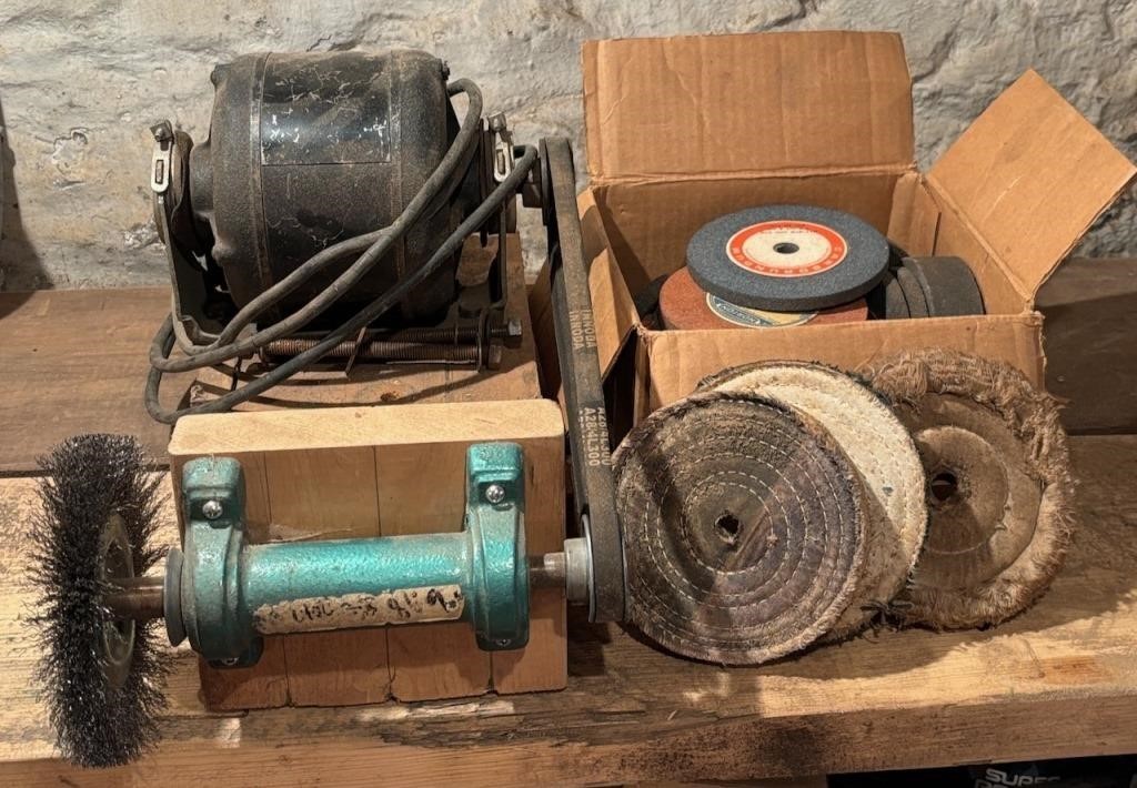 Very Old Belt Driven Bench Grinder, Working