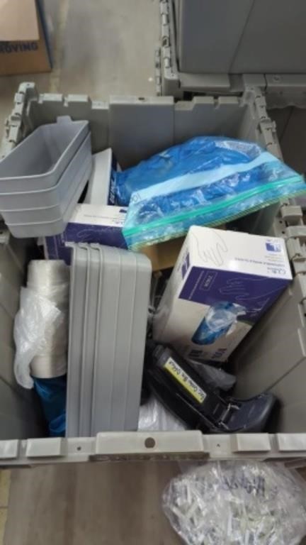 Tote of Assorted Office and Lab Supplies