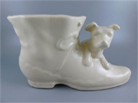 347/6 USA Pottery Dog on Boot- Cream Color Planter