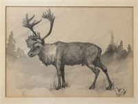 1966 J. Castle Caribou Drawing