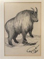 1955 Mountain Goat Drawing Signed J. Castle