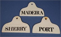 Three antique Spode creamware wine barrel labels