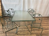 Cast Iron Patio Dining Table w/6 Leaf Back Chairs