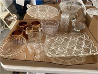 Glass egg dish, divided tray, bowls & pitcher