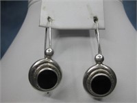 Sterling Silver W/Onyx Earrings Hallmarked