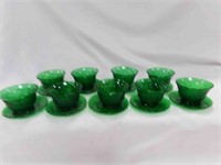 (9) Forest Green Anchor Hocking Custard Cups &