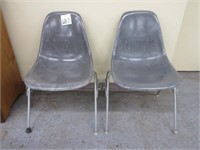 (2) Herman Miller MCM Grey Stackable Chairs