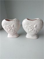 Pr Heart Shaped Floral Decorated Vases