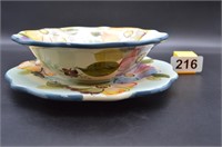 hand-painted bowl and dish - small chip