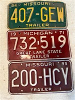 Missouri Michigan Three License Plate Tag Lot
