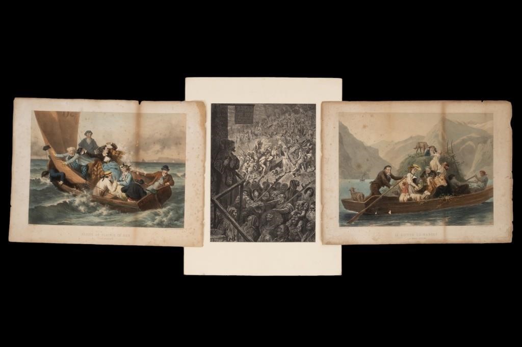 Antique Lithographs w/ Boat Scene (2) + Jesus