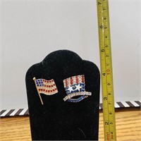 Pair Patriotic American Pins, bright rhinestones