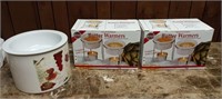Lot of 2 boxed ceramic butter warmers and a