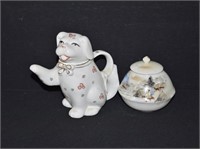 2pc Porcelain Dog Tea Pot 5" & Lidded Sugar  4"