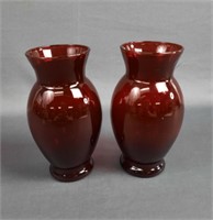Pair of Vintage Ruby Red Glass Vases
