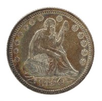 1854 US SEATED LIBERTY 25C SILVER COIN XF/AU