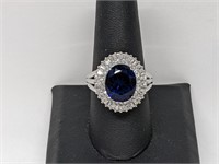 .925 Sterling Silver Blue Stone Cocktail Ring