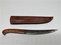 Damascus Steel Knife with Leather Sheath, 12in L