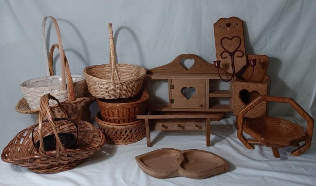 Wicker Baskets & Wood Shelves/ Decor Assortment