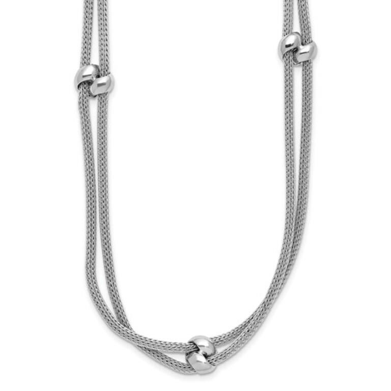 SS RH-plated Polished 2-strand Bead Necklace