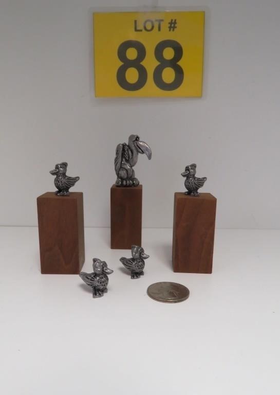 Pewter Birds w/ 3 Wood Block Displays