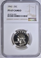 1962 WASHINGTON QUARTER, NGC PF-67 CAMEO