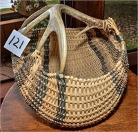 LARGE BASKET W/ ANTLER HANDLE