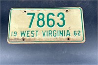 1962 WEST VIRGINIA LICENSE PLATE #7863