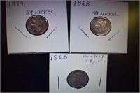 1865, 68, 74 Three-Cent Nickel Coins