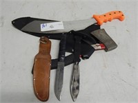 Hatchet, Machette, and 2 throwing knives