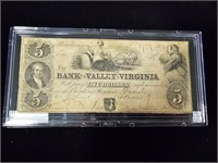 1851 The Bank of the Valley in Virginia $5 Note
