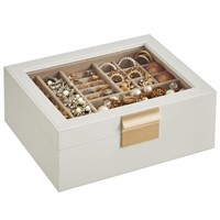 SONGMICS Jewelry Box with Glass Lid, 2-Layer Jewel
