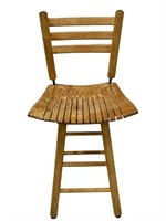 Slat Wood Swivel Bar Stool Chair
