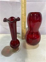 Hand blown & Ruby Red Ruffle Vases