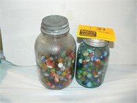 2 CANNING JARS OF MARBLES