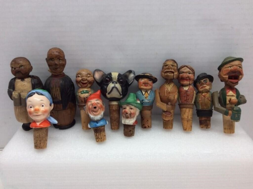 12 Vintage Wooden & Porcelian Folk Art Figures