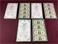 Three Sets Of 4 Uncut $1 Bills From World