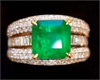 5.2ct Colombian Natural Emerald Ring 18K Gold