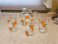 MCM Juice Pitcher and Glasses. Hand Painted.