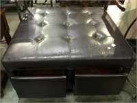 LEATHER  OTTOMAN WITH DRAWERS