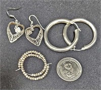3 Pairs .925 Sterling Earrings -Filigree & Hoop