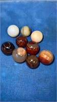 9 Agate marbles  5/8” to 13/16” good condition