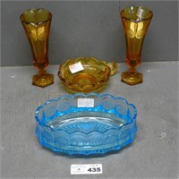 Coin Glass - Blue Bowl, Amber Vases, Etc