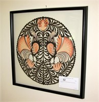 Framed Scherenschnitte (paper cut out) folk art,