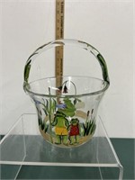 Handpainted Glass Basket Frog Motif