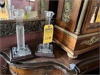 ASSORTED DECOR - 2- GLASS CANDLE HOLDERS, 2- VASES